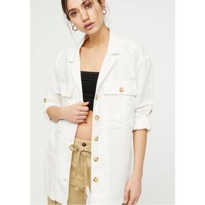 Free People Sunshine In My Pockets Linen Cotton Button-up Shirt Shacket  -Size S